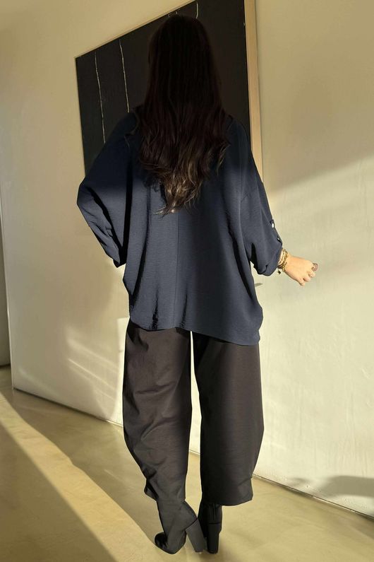 Suki Drape Cowl Blouse Navy /12=